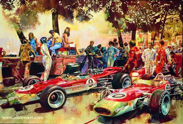 A scene from the Gold Leaf Lotus pit at the 1968 Monaco Grand Prix cwarwick.jpg