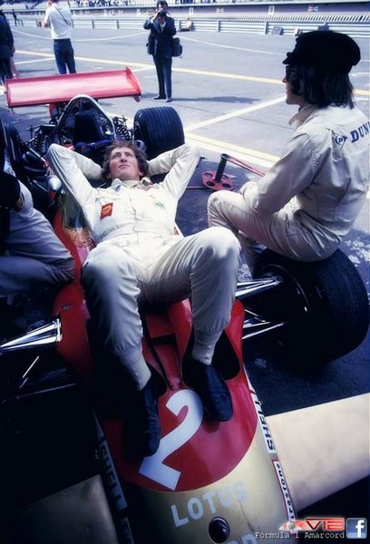 Jochen Rindt taking a nap on his Lotus 49.jpg