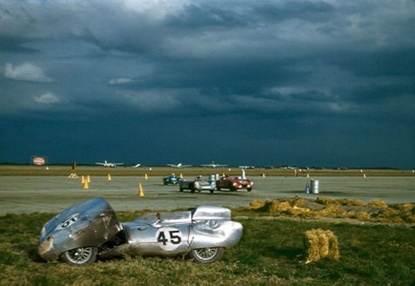 1956 Sebring 12 Hours - The Chapman-Bastrup Lotus XI waiting to be towed to Cunningham’s hanger. The car was not repairable and had to be withdrawn.jpg