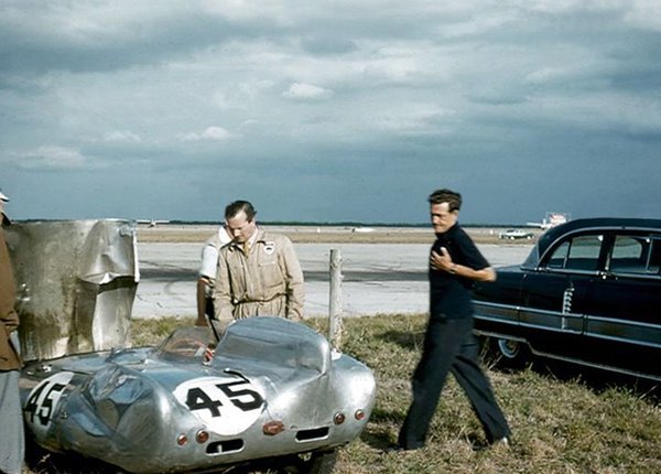 1956 Sebring 12 Hours - Colin Chapman and Briggs Cunningham arrive to inspect the damage.jpg